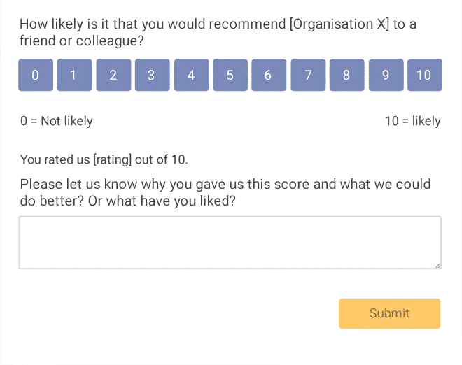 Net Promoter Score - rating and open question