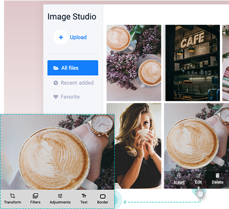 Manage images in image gallery use anytime